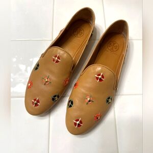 Tory Burch Designer Studded Tan Jasmin Embroidered Loafers Flats 11